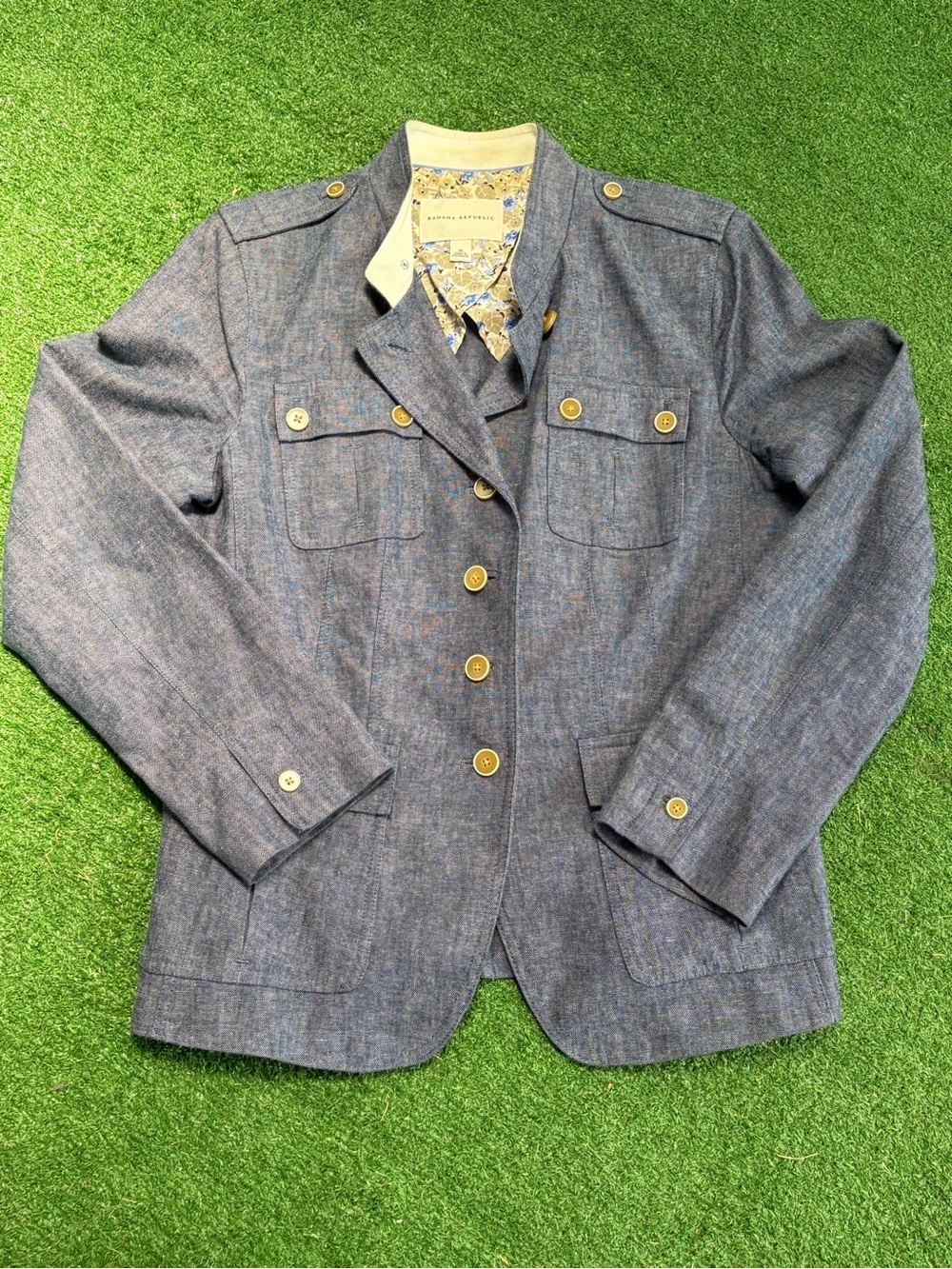 Banana Republic Blue Chambray Military-Style Blazer